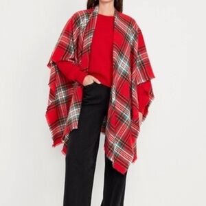 NWOT Old Navy Red Plaid Flannel Poncho